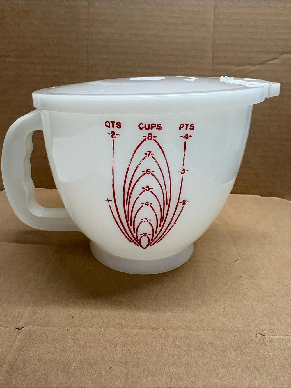 Vintage Tupperware Translucent White Bowl with Embossed Branding with Cover